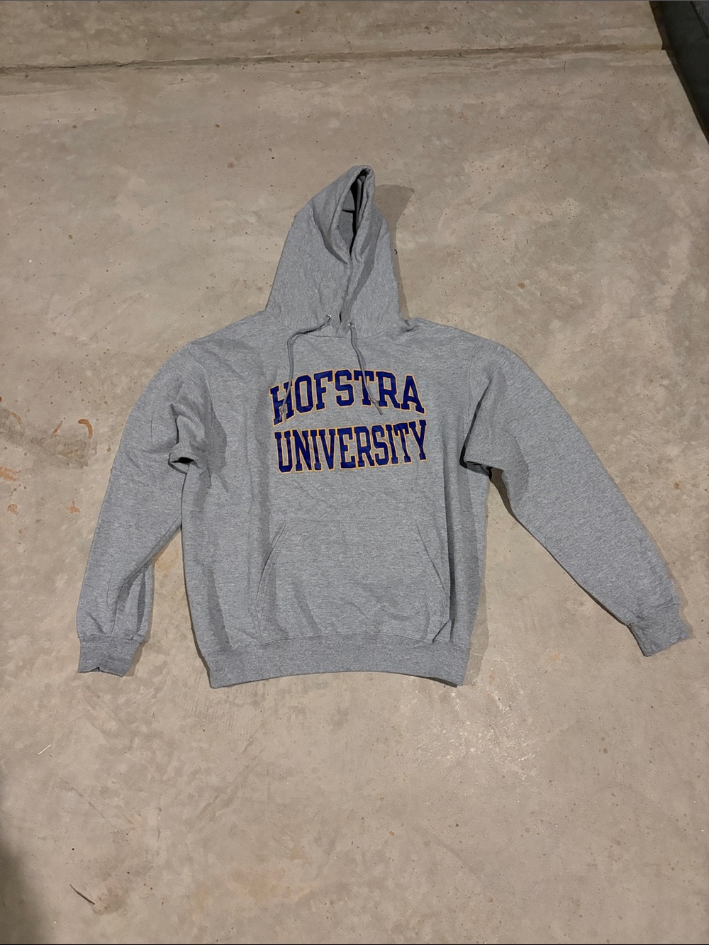 Champion Gray Crewneck Hoodie with Blue and Gold Hofstra University Script